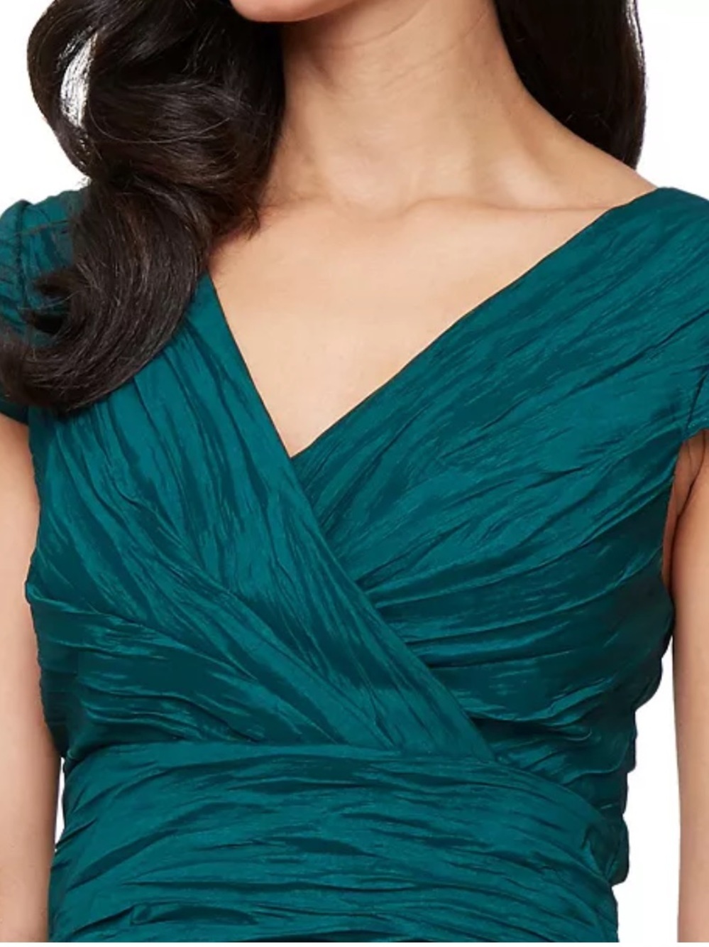 Alex Evenings Women's Crinkle Stretch Taffeta Mermaid Gown Green size 14 NWT - Picture 2 of 11